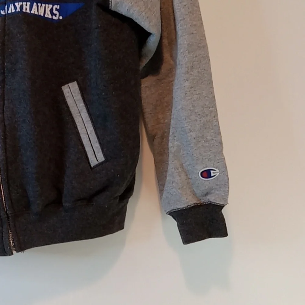 Vintage Champion Eco Fleece Full Zip Hoodie NCAA Kansas Jayhawks Youth Sz Med/8
